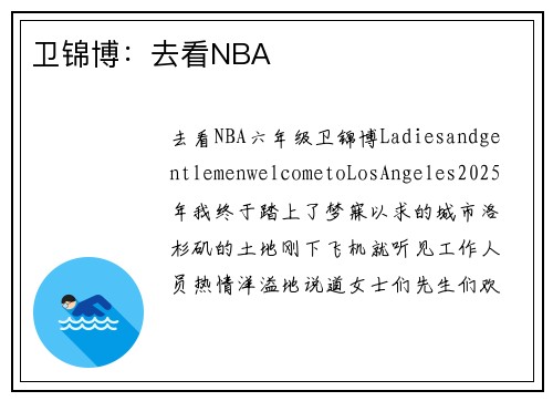 卫锦博：去看NBA